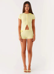 Angela Button Up Knit Top - Yellow