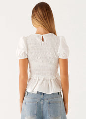 Izzy Shirred Top - White