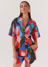 Sweet Relief Oversized Linen Shirt - Floral Fantasy