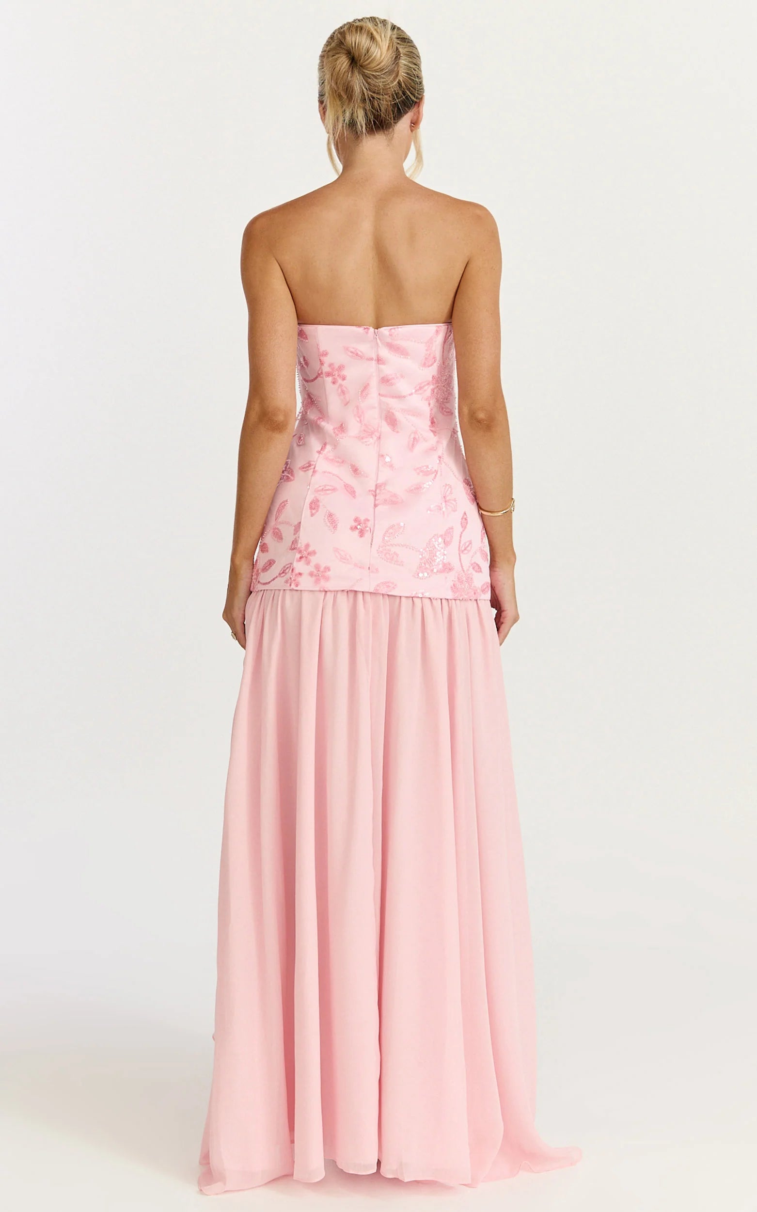 Electra Maxi Dress - Strapless Sequin Embellished Dress in Soft Pink