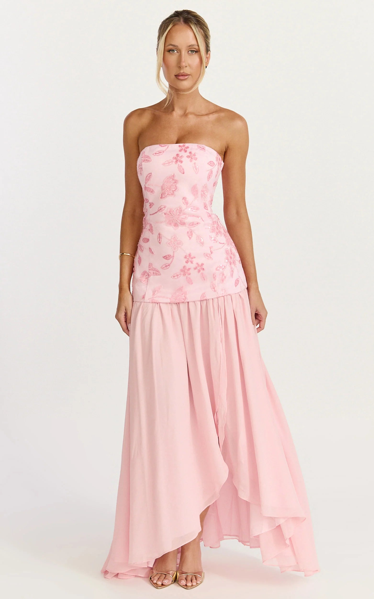 Electra Maxi Dress - Strapless Sequin Embellished Dress in Soft Pink