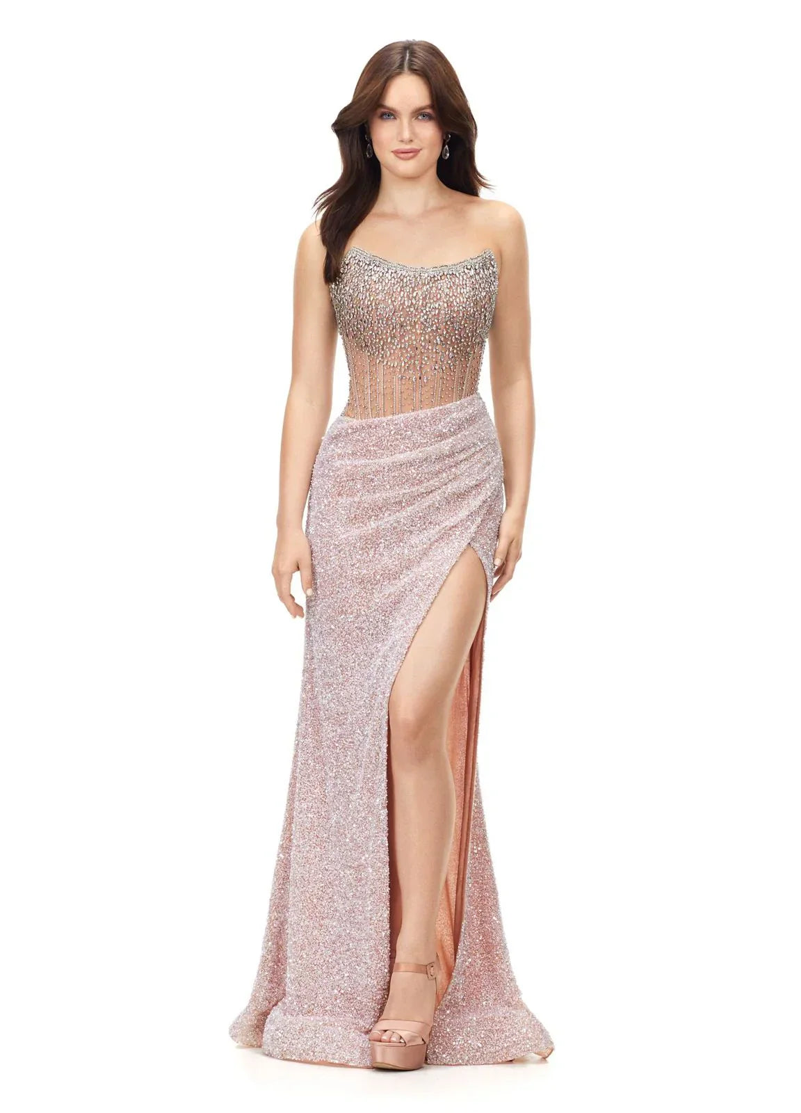 Ashley Lauren 11238 Corset Bustier Gown Wrap Skirt Evening Prom Dress