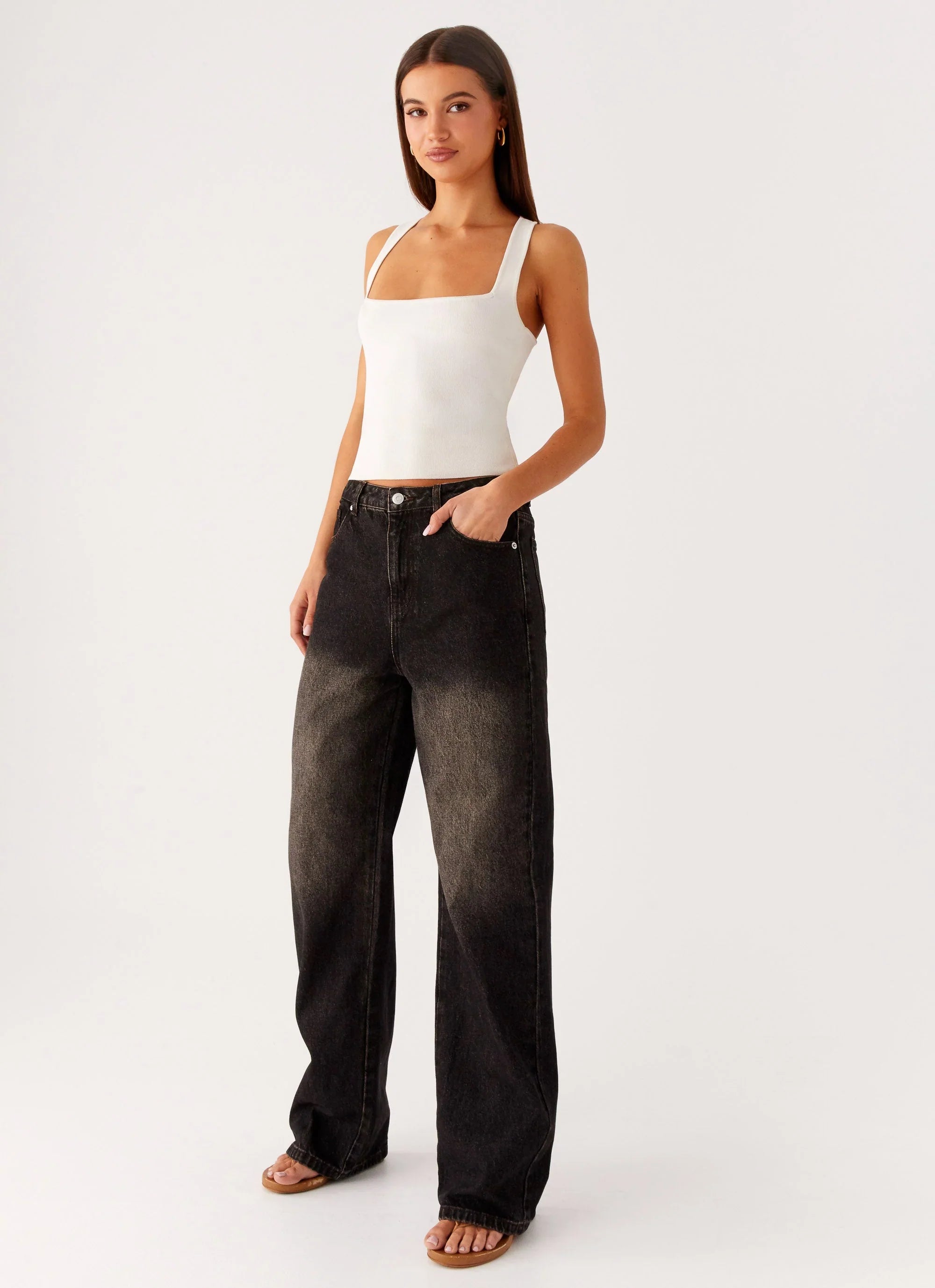 Back Again Straight Leg Denim Jeans - Acid Charcoal