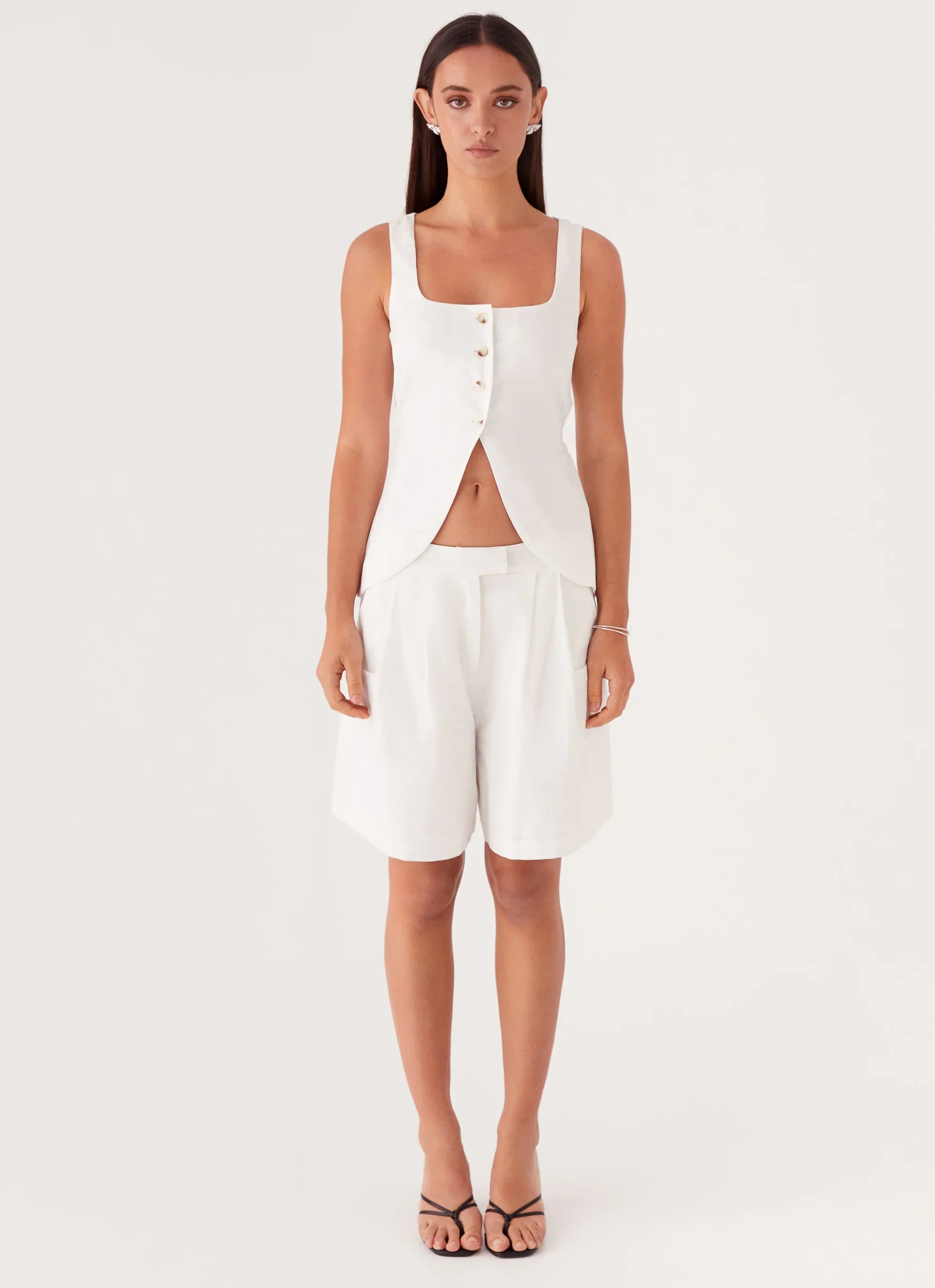 Mayzie Linen Vest - White