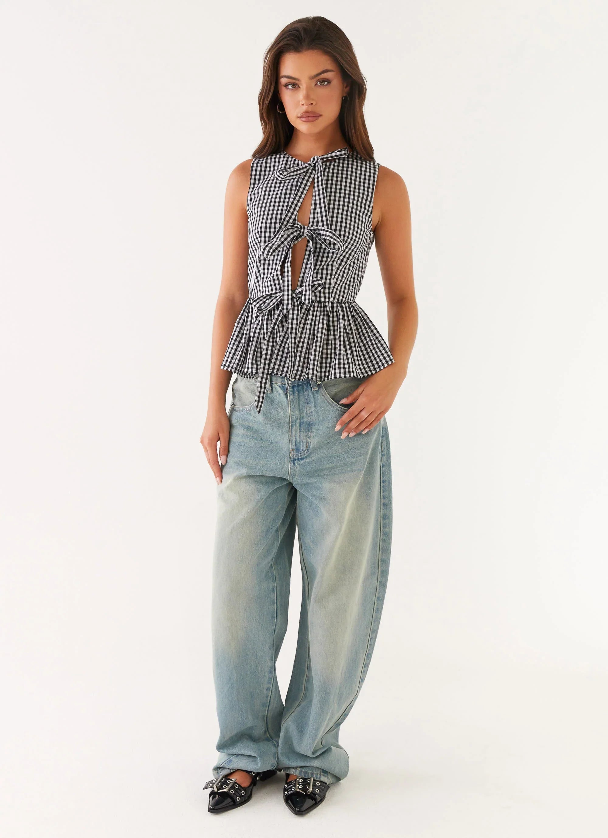 Cyrene Tie Top - Black Gingham