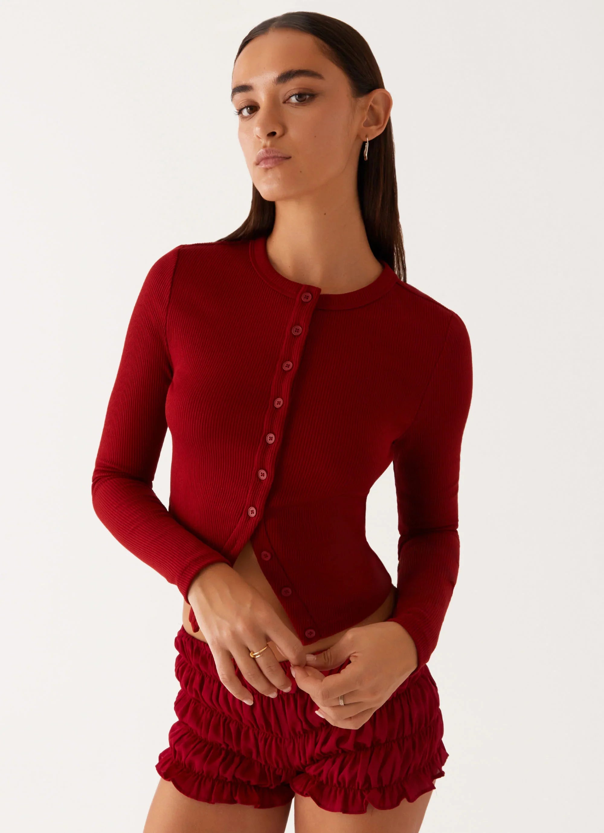 Blair Buttoned Long Sleeve Top - Red