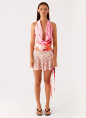 Nessie Cowl Neck Top - Tropical Pink Print