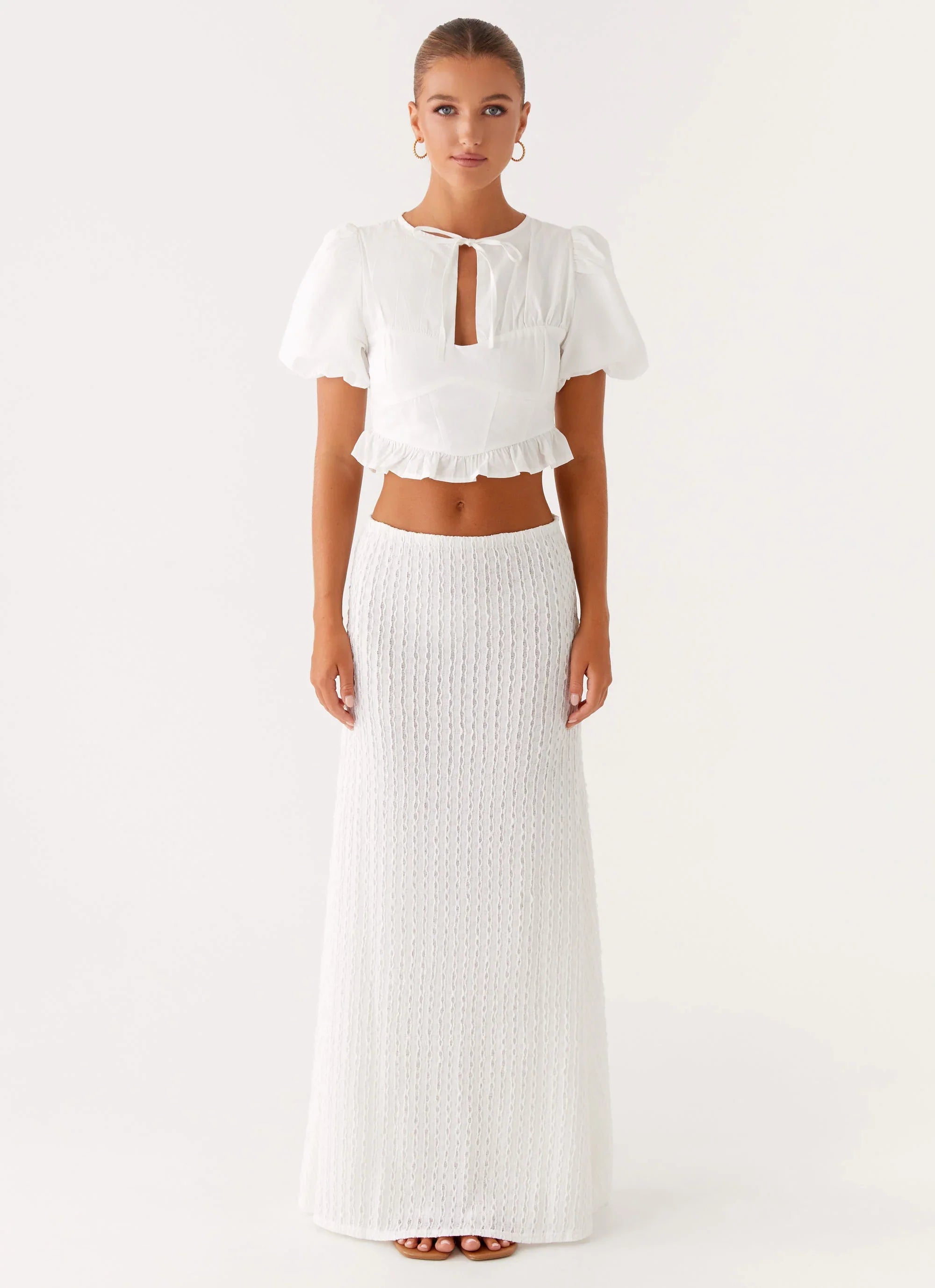 Megan Balloon Sleeve Top - White