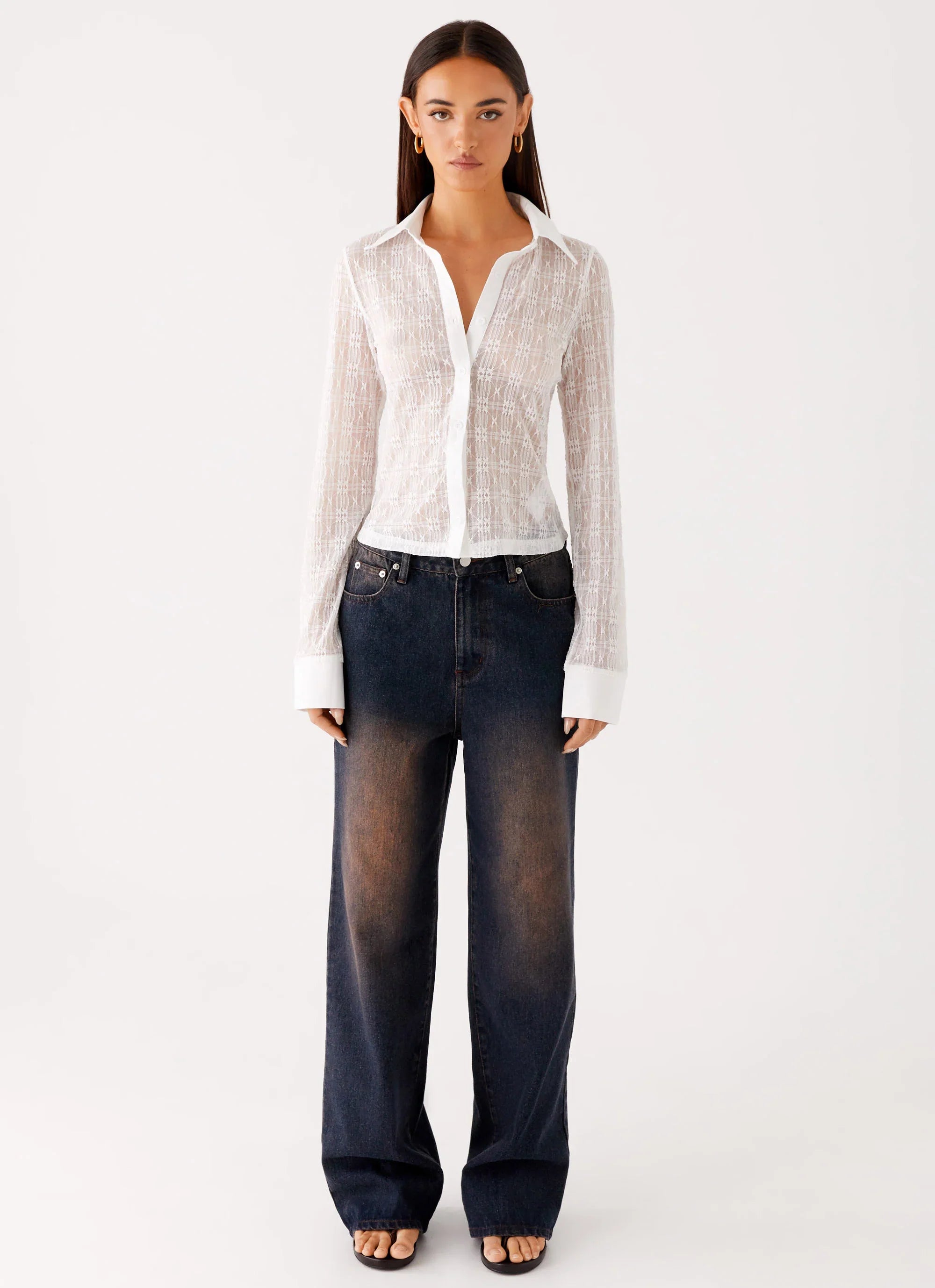 Loui Lace Long Sleeve Top - White
