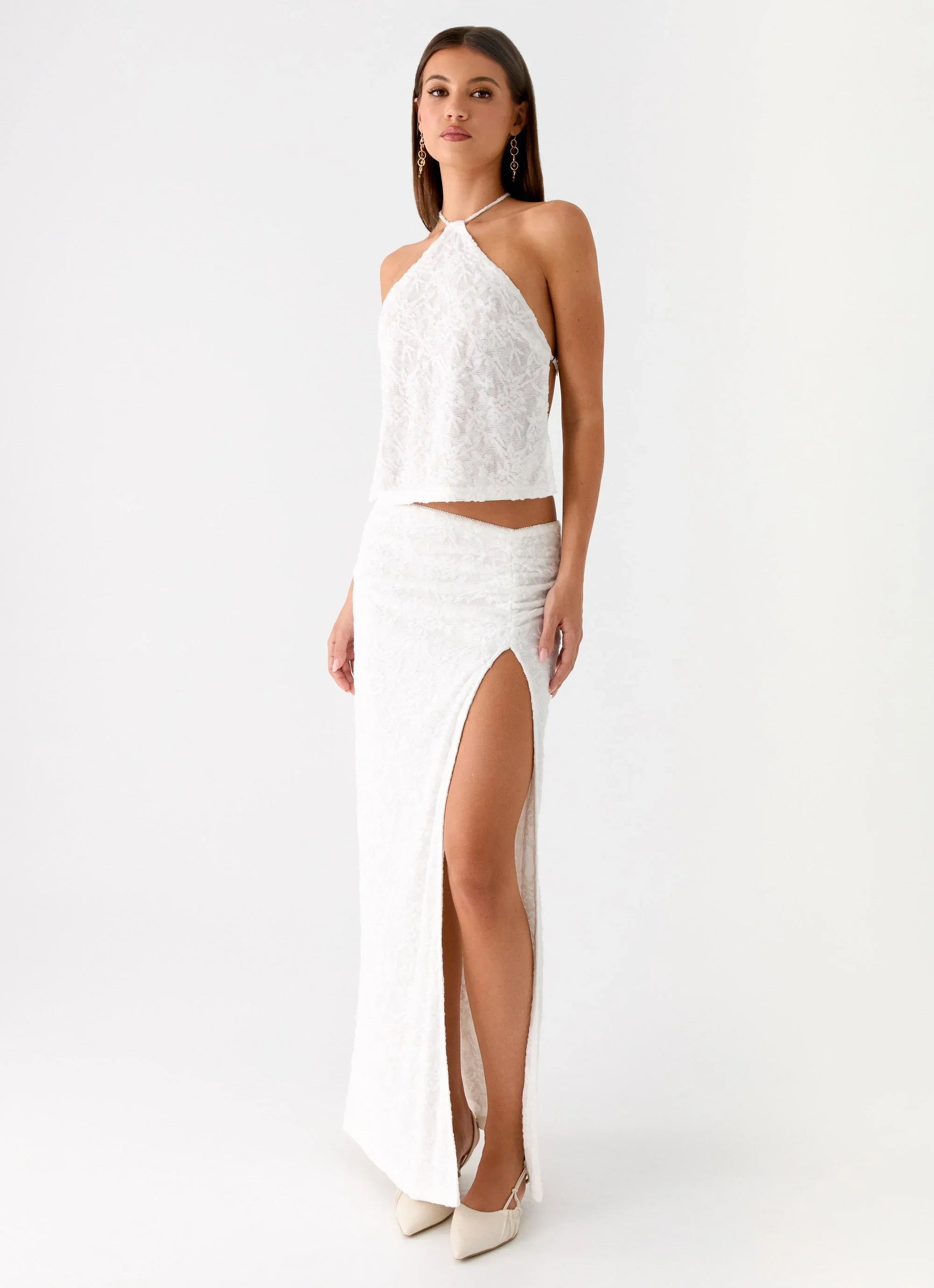 Griff Low Rise Jacquard Maxi Skirt - White